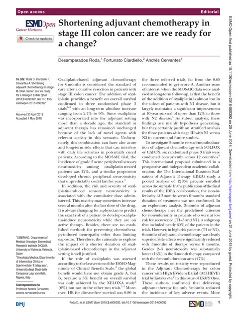 (PDF) Shortening adjuvant chemotherapy in stage III colon cancer: Are ...