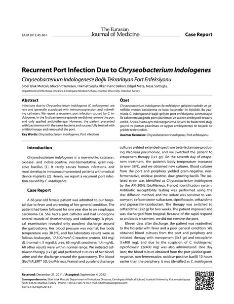 (PDF) Recurrent Port Infection Due to Chryseobacterium Indologenes