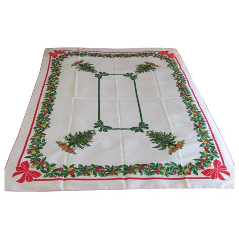 Vintage Christmas Tree Linen Tablecloth : SS Moore Antiques | Ruby Lane