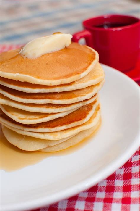 Pancakes with Butter and Maple Syrup Stock Image - Image of pile ...