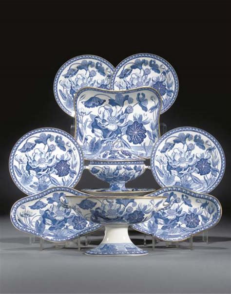 A Wedgwood pottery blue and white part dessert service , CIRCA 1820, IMPRESSED UPPER CASE MARKS ...