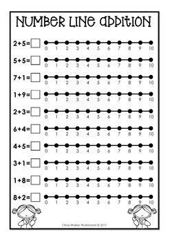 Number Line Addition to 10 (Ten) Worksheets and Printables (Numberline)