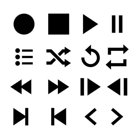 Button icon set of music player app. Play, stop, pause, next, previous, shuffle, repeat, etc ...
