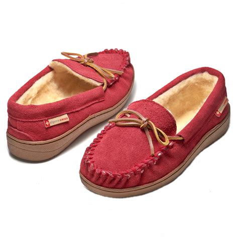 Alpine Swiss Sabine Womens Suede Shearling Moccasin Slippers House ...