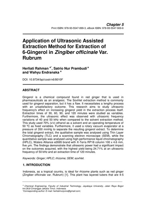 (PDF) Application of Ultrasonic Assisted Extraction Method for Extraction of 6-Gingerol in ...