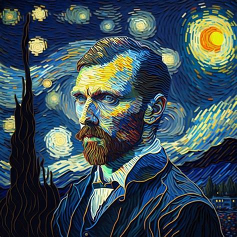 a painting of a man with a beard in front of a night sky and stars