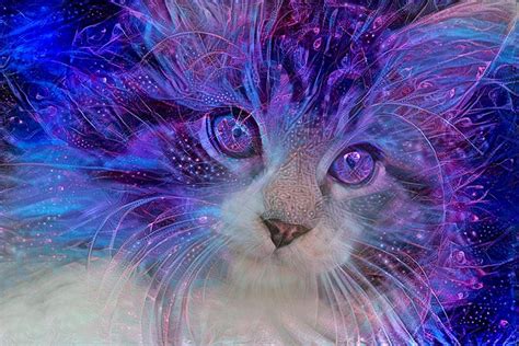 Purple Cat Art, Maine Coon Cat, Colorful Cat Art, Crazy Cat Lady ...