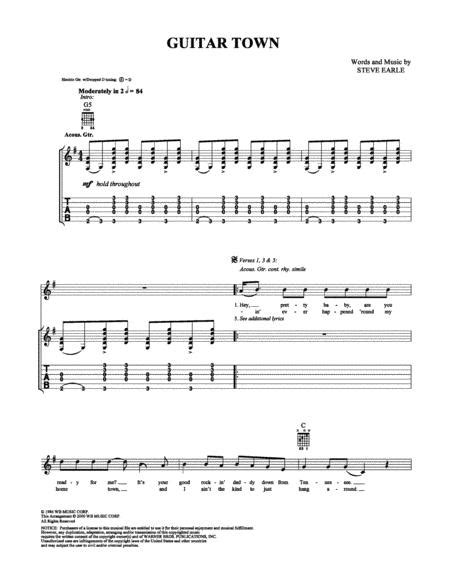 Download Guitar Town Sheet Music By Steve Earle - Sheet Music Plus