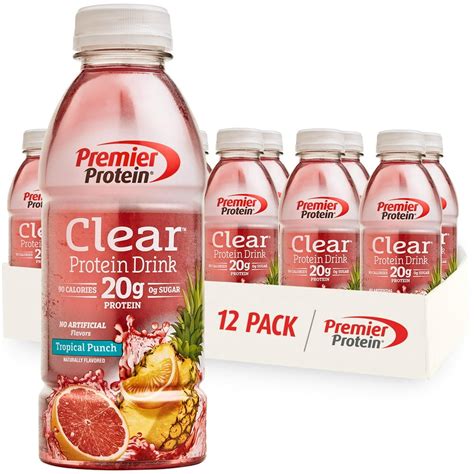 Premier Protein Clear Protein Drink, Tropical Punch, 20g Protein, 16.9 ...