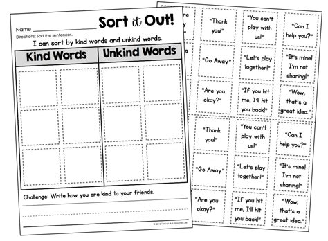 Sort Kind and Unkind Words - A Kinderteacher Life