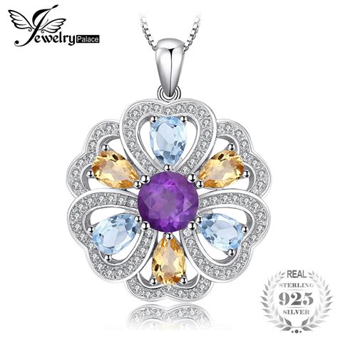 JewelryPalace Flower Heart 4ct Genuine Amethyst Citrine Blue Topaz White Topaz Pendant Necklace ...