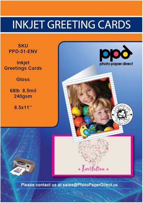 PPD Inkjet Greeting Card Paper Heavy 260g Gloss A4 With Envelopes x 50 cards PPD-51-50-ENV ...