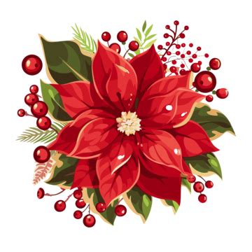 Christmas Flower, Sticker Clipart Red Poinsettia With Red Berries ...