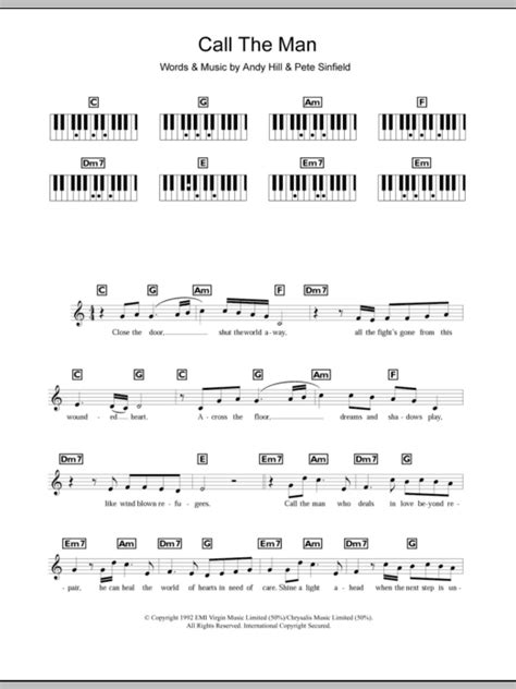 Call The Man by Celine Dion Sheet Music for Piano Chords/Lyrics at Sheet Music Direct