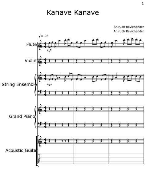 Kanave Kanave - Sheet music for Flute, Violin, String Ensemble, Piano ...