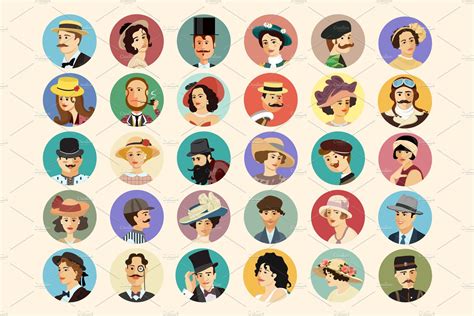 Avatars Retro people vector cartoon by NikoDzhi Art on @creativemarket Creative Illustration ...