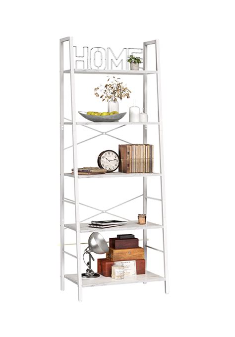 Yusong Bookshelf, Ladder Shelf 5 Tier Bookcase for Living Room ...