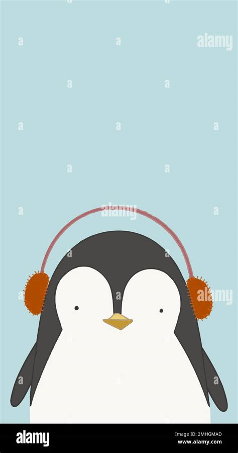 Cute penguin listening to music mobile phone wallpaper vector Stock ...