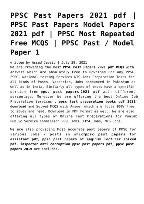 (PDF) PPSC Past Papers 2021 pdf | PPSC Past Papers Model Papers - DOKUMEN.TIPS