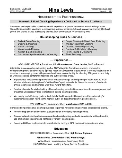 Housekeeping Resume | Monster.com