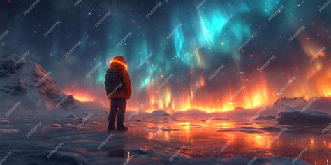 Premium Photo | Lone explorer facing the luminous aurora in a frozen tundra dramatic natural ...