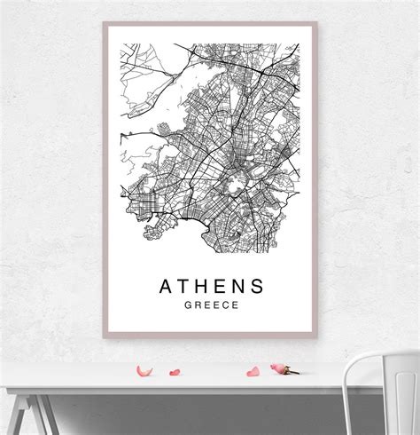 Athens Map Print Athens Map Poster Wall Art City Map Art | Etsy