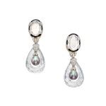 Pair of Cultured Pearl, Rock Crystal, Enamel and Diamond Earclips | Important Jewels | 2022 ...
