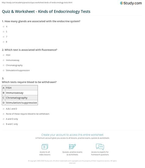 Quiz & Worksheet - Kinds of Endocrinology Tests | Study.com