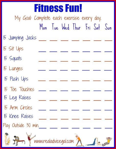 Exercise Worksheets Printable For Kids