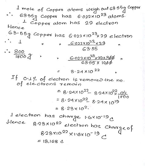 Calculate the charge of a copper particle of 300mg,if 0 1% of the ...