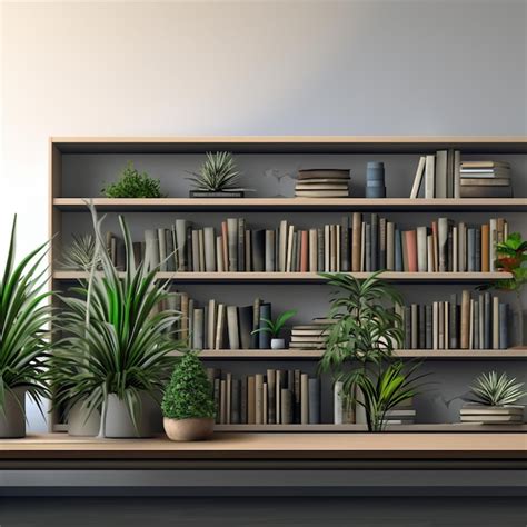 Premium Photo | Office background with a bookcase and plants very modern and lighter colors