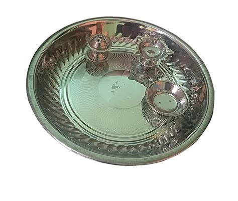 Buy Stainless Steel Pooja thali Set Pooja Plate aarti thali jyot Incense Holder vati Puja Thali ...