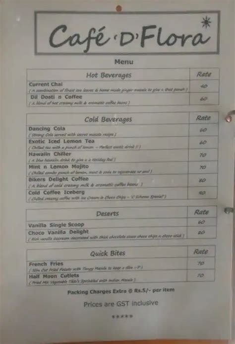 Cafe De Flore Menu