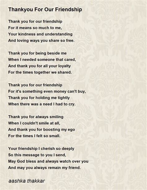 Thank You For Your Friendship Poems