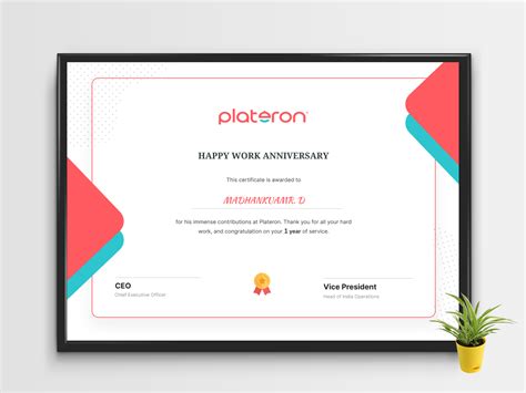 Certificate Template for Work Anniversary by Madhankumar on Dribbble