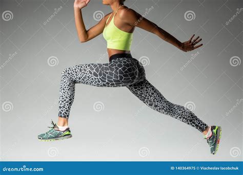 Healthy Female Person Jumping High in Studio Stock Image - Image of ...