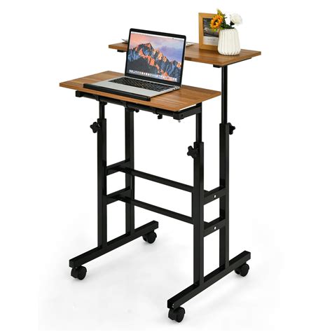 Portable Height Adjustable Wooden Standing Rolling Computer Desk– Zincera