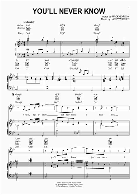 You'll Never Know Piano Sheet Music | OnlinePianist