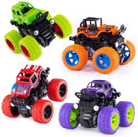 WireScorts® 4pc 4WD Friction Powered Cars for Kids Big Rubber Tires Baby Boys Super Cars Blaze ...