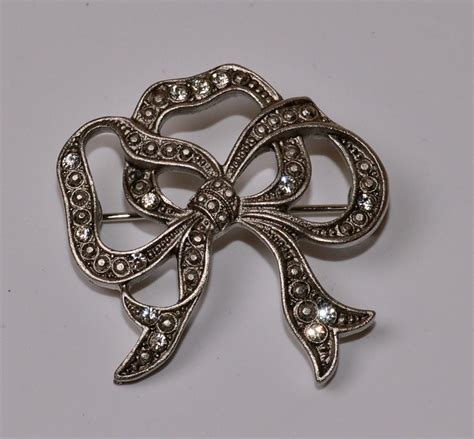 Bow Brooch Vintage Marcasite Bow Pin with Rhinestones