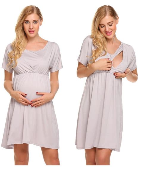 Cotton Maternity Nightdress Women's O-Neck Short Sleeve Nursing Breastfeeding Nightgown Sleep ...