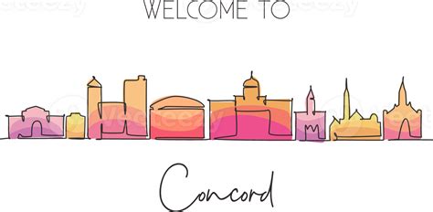 Single continuous line drawing of Concord skyline, New Hampshire. Famous city scraper landscape ...