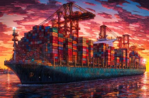 Premium Photo | The container ship in a port near sunset