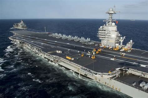 U.S. Navy aircraft carrier USS Gerald R. Ford CVN 78 performs a ...