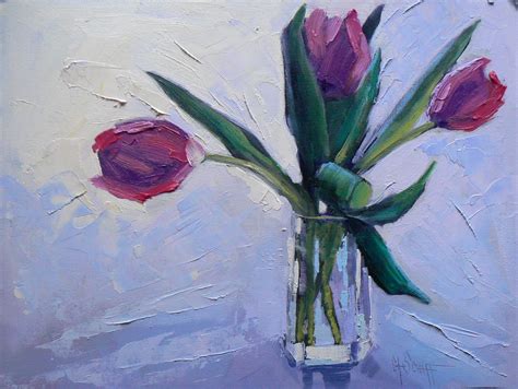 CAROL SCHIFF DAILY PAINTING STUDIO: Tulip Painting, "Dancing Tulips" 9x12" Oil Still Life SOLD