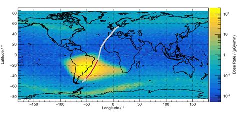 South Atlantic Anomaly satellite data and flight path in March/April 2021