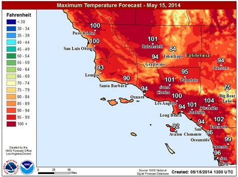 Los Angeles temperature map - Map of Los Angeles temperature (California - USA)