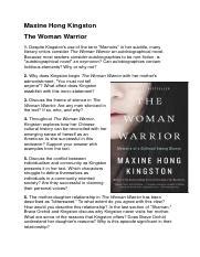 Maxine Hong Kingston. The Woman Warrior. Discussion Questions.doc - Maxine Hong Kingston The ...