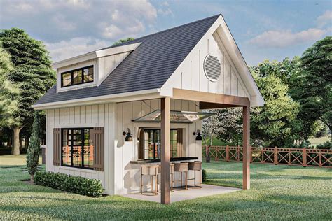 Modern Farmhouse Backyard Office Plan with Loft - 62925DJ ...