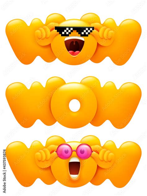 Wow emoji icon set with emoticon yellow character. 3d cartoon style ...